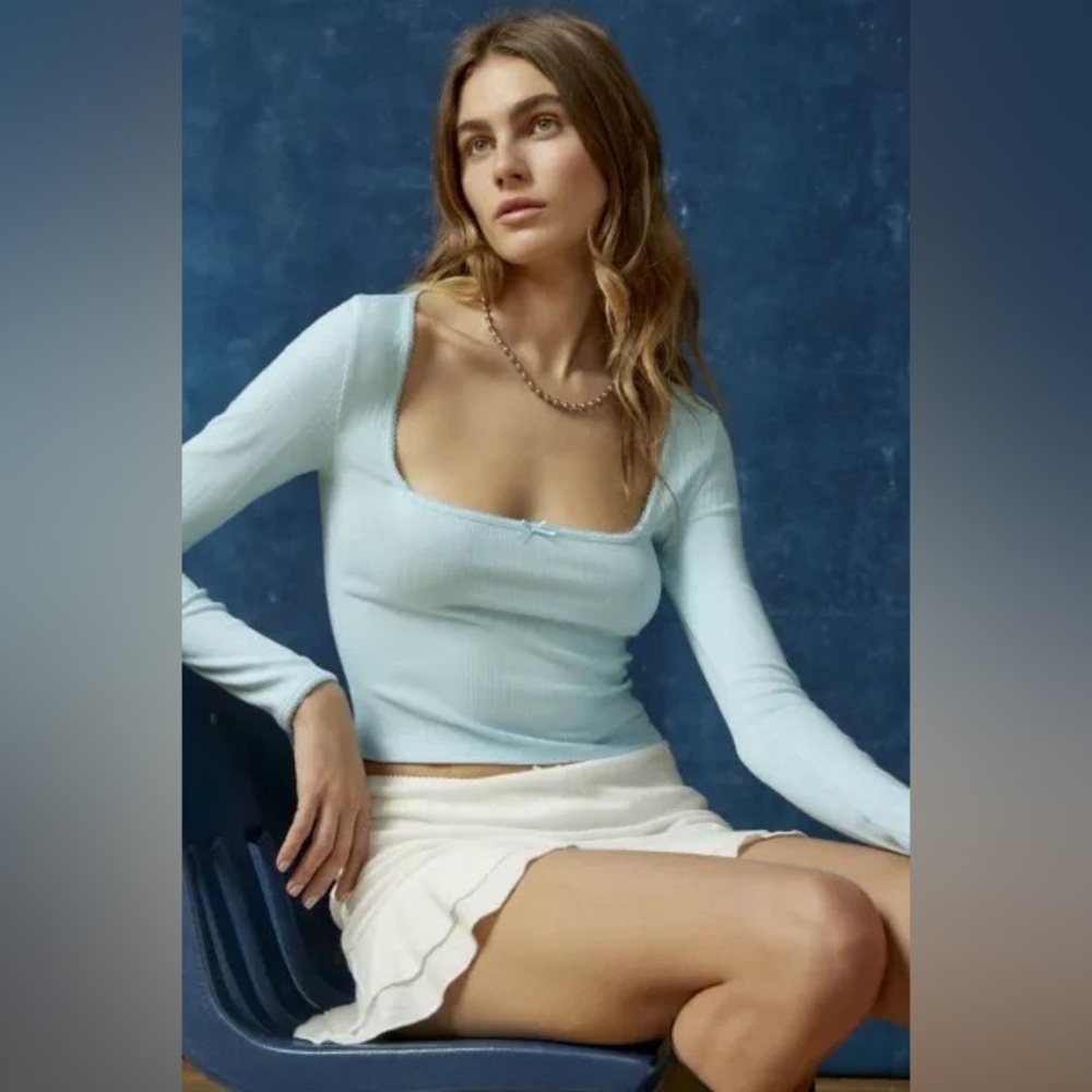 BDG women’s medium Callie Pointelle Long Sleeve Top In Blue